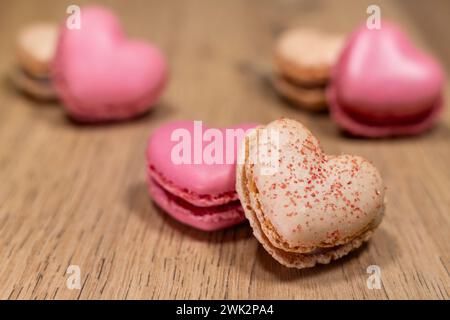 Makaron-Makaron-Herzform selektiver Fokus, Valentinstag Stockfoto