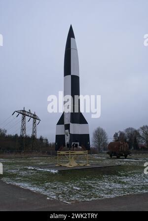 Peenemunde, Deutschland - 10. Januar 2024: Entwicklungs- und Produktionsstandort der V1- und V2-Raketen in Peenemunde während des Zweiten Weltkriegs. Prüfungen an der B Stockfoto