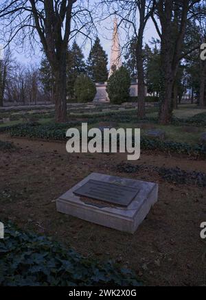 Baruth, Deutschland - 29. Januar 2024: Dieser Kriegsfriedhof der Roten Armee beherbergt die Gräber von 1238 sowjetischen Soldaten, die 1945 während des Zweiten Weltkriegs getötet wurden Stockfoto