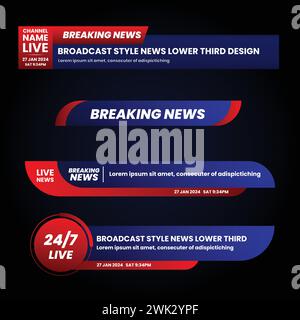 Blue and Red Breaking News Lower Thirds Banner für Fernsehen, Video und Medien. Stock Vektor