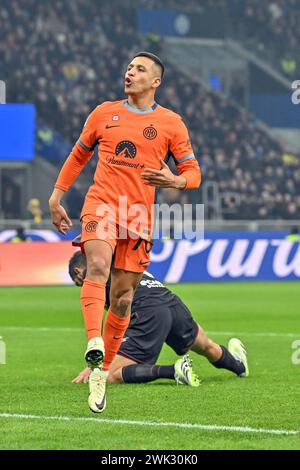 Mailand, Italien. Februar 2024. Alexis Sanchez (70) von Inter war während des Spiels zwischen Inter und Salernitana in Giuseppe Meazza in Mailand zu sehen. (Foto: Gonzales Photo - Tommaso Fimiano). Stockfoto