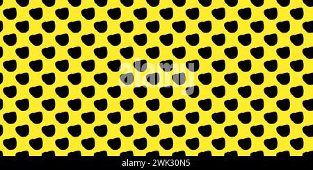 Verspieltes Polka Dot Delight: Nahtloses Vektormuster mit schwarzen Freiform-Punkten vor leuchtendem gelbem Hintergrund. Kreative Textur chaotischer Runde Stock Vektor
