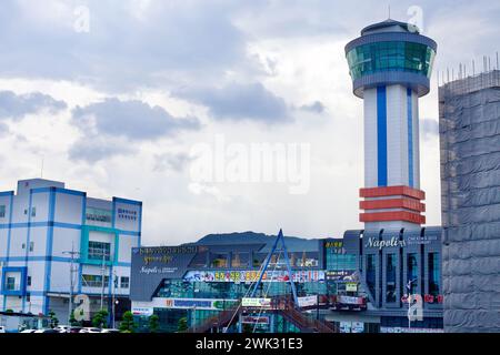 Donghae City, Südkorea - 28. Juli 2019: Das Mukho Port Observatory steht hoch über dem Donghae City Fisheries Cooperative Fish Market, umgeben von der Donghae City Stockfoto