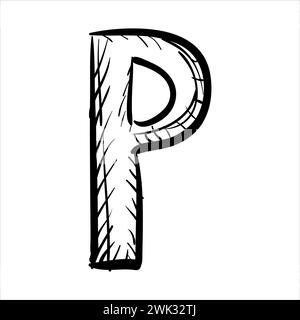 Kunst Illustration Skizze abstrakte Handzeichnung Vektor Symbol des Buchstaben P Stock Vektor