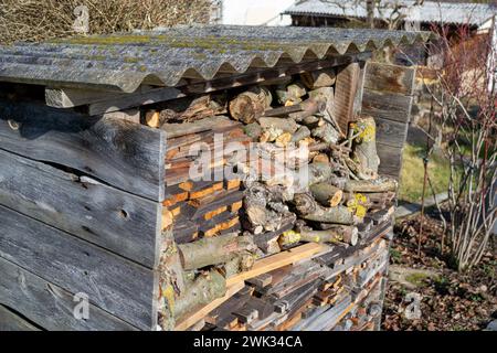 Altes Brennholz im Garten Stockfoto