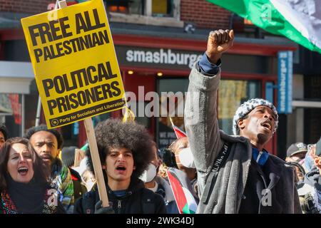 Washington, USA. Februar 2024. Hunderte von Pro Gaza, Pro Palestine und Pro Rafah-Anhängern versammelten sich am 17. Februar 2024 vor dem „Freundschaftsbogen“ in Washingtons Chinatown in DC, USA. Befürworter fordern einen Waffenstillstand, damit Israel Rafah verlässt, und behaupten, Israel habe kein Recht, sich zu verteidigen. (Foto: Robyn Stevens Brody/SIPA USA) Credit: SIPA USA/Alamy Live News Stockfoto