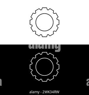Zahnradsymbol, Zahnrad, Motorkreis, dünnes Websymbol auf weißem und schwarzem Hintergrund Stock Vektor