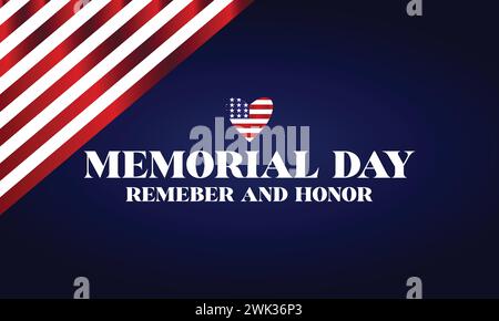 Stilvoller Text zum Memorial Day mit US-Flagge Stock Vektor