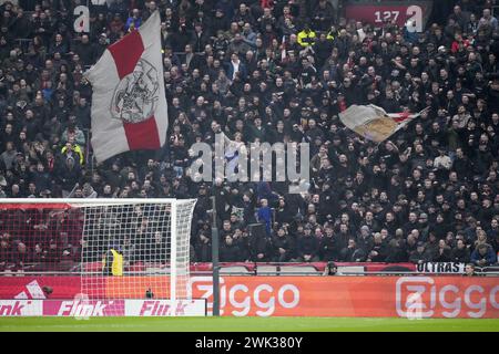 Amsterdam, Niederlande. Februar 2024. AMSTERDAM, 18.02.2024, JohanCruyff Stadium, Dutch Eredivisie Football Saison 2023/2024. Übereinstimmung zwischen Ajax und NEC. Ajax Supporters Credit: Pro Shots/Alamy Live News Stockfoto