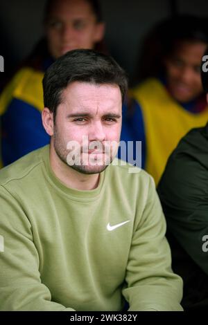 Sant Joan Despi, Spanien, 18. Februar 2024. Spanien Liga F: FC Barcelona gegen Atletico de Madrid. Jonatan Giraldez, Cheftrainer des FC Barcelona. Quelle: Joan G/Alamy Live News Stockfoto