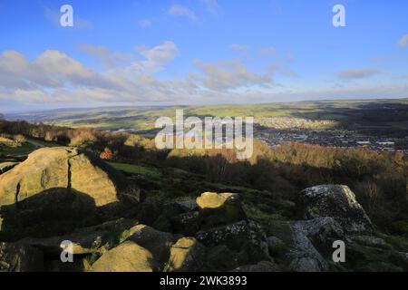 Ein Panoramablick auf Otley City von Surprise View auf dem Chevin Ridge, Yorkshire, England, Großbritannien Stockfoto