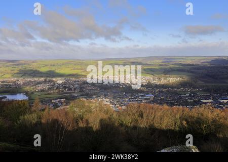 Ein Panoramablick auf Otley City von Surprise View auf dem Chevin Ridge, Yorkshire, England, Großbritannien Stockfoto