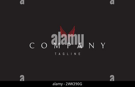 Vektorrotes Logo mit abstraktem Bild von Flügeln mit Bleistiftsilhouette. Stock Vektor