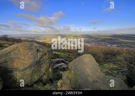 Ein Panoramablick auf Otley City von Surprise View auf dem Chevin Ridge, Yorkshire, England, Großbritannien Stockfoto