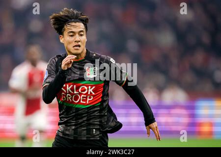 Amsterdam, Niederlande. Februar 2024. AMSTERDAM, NIEDERLANDE - 18. FEBRUAR: Kodai Sano von NEC lief während des niederländischen Eredivisie-Spiels zwischen AFC Ajax und NEC in der Johan Cruijff Arena am 18. Februar 2024 in Amsterdam. (Foto: Broer van den Boom/Orange Pictures) Credit: Orange Pics BV/Alamy Live News Stockfoto