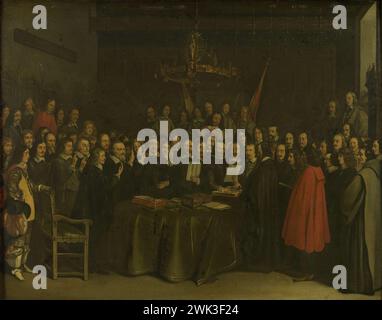 Ratifizierung des Friedens von Münster zwischen Spanien und der Niederländischen Republik im Rathaus von Münster, 15. Mai 1648, Gerard ter Borch (II) (Kopie danach), 1648 - 1670 Stockfoto