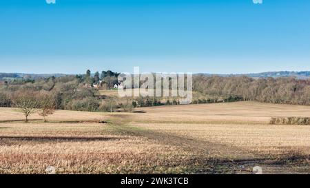 Blick von Eridge auf dem High Weald Landscape Trail in der Nähe der Royal Tunbridge Wells in Kent, England Stockfoto