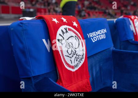 Amsterdam, Niederlande. Februar 2024. AMSTERDAM, 18.02.2024, JohanCruyff Stadium, Dutch Eredivisie Football Saison 2023/2024. Übereinstimmung zwischen Ajax und NEC. Ajax und Vriendenloterij Credit: Pro Shots/Alamy Live News Stockfoto