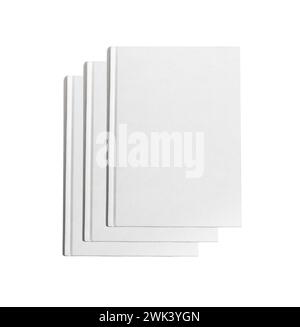 Leeres Bucheinband Stapelmodell, Draufsicht. Lehrbuch Hardcover, Katalog, isoliert auf weiß. Stockfoto