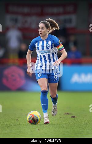 Crawley, Großbritannien. Februar 2024. Brightons Vicky Losada während des Spiels der Barclays Women's Super League zwischen Brighton & Hove Albion und Liverpool im Broadfield Stadium in Crawley. Quelle: James Boardman/Alamy Live News Stockfoto