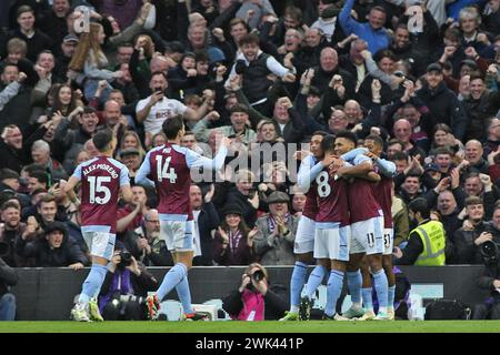 London, Großbritannien. Februar 2024. London, 17. Februar 2024: Ollie Watkins of Aston Villa Torfeier während des Premier League-Spiels zwischen Fulham und Aston Villa am 17. Februar 2024 in Craven Cottage in London. (Pedro Soares/SPP) Credit: SPP Sport Press Photo. /Alamy Live News Stockfoto