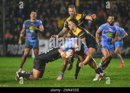 Castleford, England - 17. Februar 2024 - Mike Cooper von Wigan Warriors in Aktion. Rugby League Betfred Super League Round One, Castleford Tigers vs Wigan Warriors im Ming-A-hose Stadium, Castleford, UK Dean Williams Stockfoto