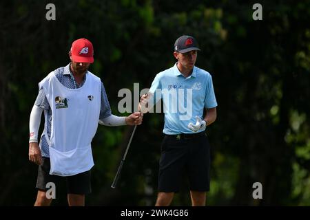 SERDANG - 18. Februar: David Puig aus Spanien, dargestellt während der letzten Runde 0f IRS Prima Malaysia Open 2024 im Mines Resort & Golf Club, Serdang, Selangor, Malaysia am 18. Februar 2024. (Foto von Ali Mufti) Credit: Ali Mufti/Alamy Live News Stockfoto