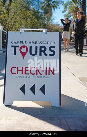 Campus Ambassador Tours Check-in-Schild an der University of Arizona in Tucson Stockfoto