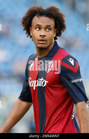 Joshua Zirkzee von Bologna sieht sich beim Fußballspiel SS Lazio gegen Bologna FC Stadio Olimpico am 18. Februar 2024 in Rom an. Stockfoto