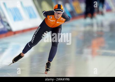 Calgary, Kanada. Februar 2024. CALGARY, KANADA - 18. FEBRUAR: Irene Schouten aus den Niederlanden trat am 18. Februar 2024 in Calgary, Kanada auf den 5000 m der Frauen bei der ISU World Speed Skating Single Distance Championships bei Olympic Oval an. (Foto von Andre Weening/Orange Pictures) Credit: Orange Pics BV/Alamy Live News Stockfoto