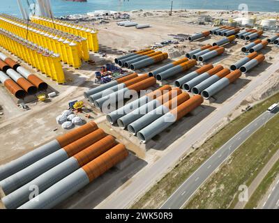 Stahlfundamente einer Windturbine, Niederlande Stockfoto