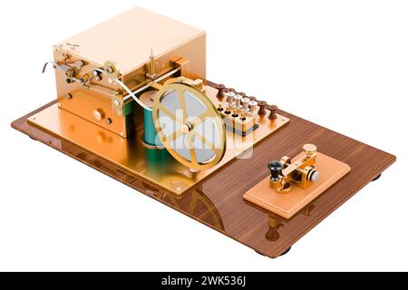 Telegraph, Morsecode-Telegrafiegerät, 3D-Rendering isoliert auf weißem Hintergrund Stockfoto