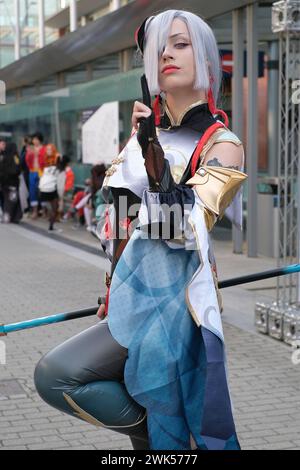 Ein Cosplayer besucht das Japan-Wochenende im Ifema am 2. Februar 2024 in Madrid Stockfoto