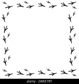 Hand gezeichnete Vektor-Illustration der Vogelspuren, Rahmen für Ihr Design, getönte Silhouette der Pfoten Abdrücke des fliegenden Tieres isoliert, weißer Hintergrund, für Stock Vektor