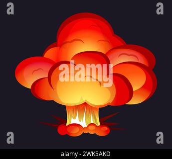 Explosionsbombe. Militärische Atomwaffen explodieren, Dynamit-Sprengsymbol. Kriegszeichen. Comic-Boom-Effekt. Raketenstart. Rote und orange Wolke, Karikatur flache Stil isolierte Vektor-Illustration Stock Vektor