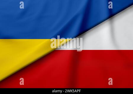 Flaggen der Ukraine und Polens. Internationale diplomatische Beziehungen Stockfoto