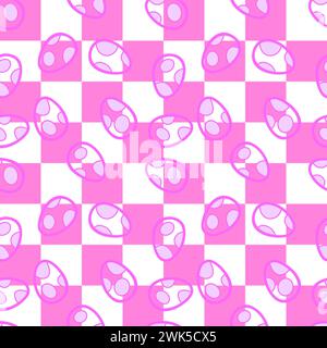 Abstraktes kariertes geometrisches Ostereier nahtloses quadratisches Retro-Muster zum Einpacken von Papier und Stoffen, Kinderbekleidung und Frühlingsverpackungen Stockfoto