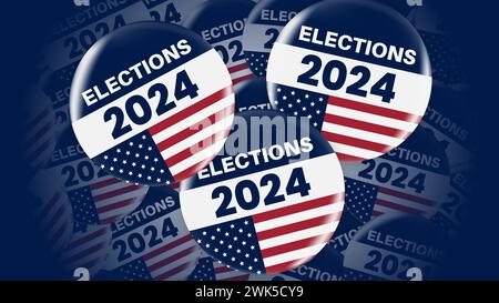 2024 Abzeichen oder Pin für die Präsidentschaftswahl. US, USA, amerikanische Wahl, Wahlzeichen. Stockfoto