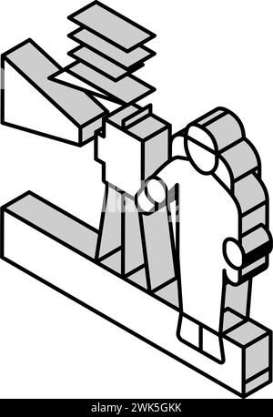Astronaut, der mit Messgeräten arbeitet, isometrische Symbolvektorillustration Stock Vektor