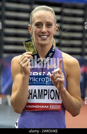 Birmingham, Großbritannien. Februar 2024. Jemma Reekie von Kilbarchan AAC gewinnt am 17./18. Februar 2024 bei den Microplus UK Athletics Indoor Championships in der Utilita Arena, Birmingham, UK, eine Goldmedaille in den 800 m der Frauen. Foto von Gary Mitchell Credit: Gary Mitchell, GMP Media/Alamy Live News Stockfoto