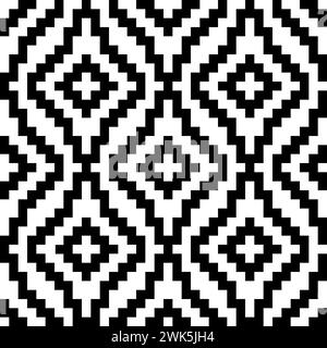 Nahtloses Shweshwe-afrikanisches Muster. Wiederholung der abstrakten shwe-schwarzen Isolierung auf weißem Hintergrund. Wiederholte geometrische Darstellung für Designdrucke. Sotho rhombus Stock Vektor