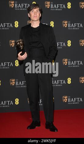 London, Großbritannien. Februar 2024. Der irische Schauspieler Cillian Murphy besucht am Sonntag, 18. Februar 2024 den Winners Room der EE BAFTA Film Awards in der Royal Festival Hall in London. Foto: Rune Hellestad/ Credit: UPI/Alamy Live News Stockfoto