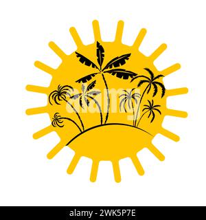 Logo Sonne und Palmen. Hallo Sommer. Handzeichnung. Nicht AI. Vektorabbildung Stock Vektor