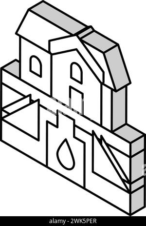 Haus-Entwässerungssystem und Wasserspeicher isometrische Iconvektorillustration Stock Vektor
