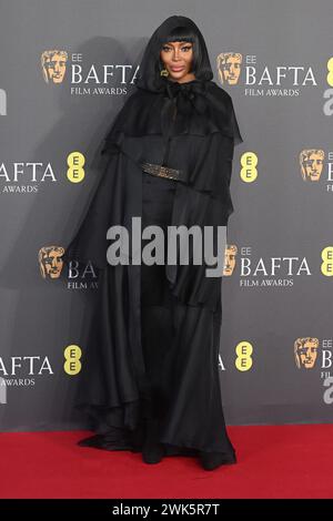 London, Großbritannien. Februar 2024. Das englische Model Naomi Campbell nimmt am Sonntag, den 18. Februar 2024, an den EE BAFTA Film Awards 2023 in der Royal Festival Hall in London Teil. Foto: Rune Hellestad/ Credit: UPI/Alamy Live News Stockfoto