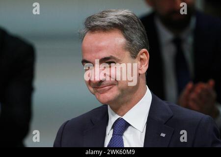 München, Bayern, Deutschland, 16.02.2024: Hotel Bayerischer Hof: Münchner Sicherheitskonferenz MSC - Tag 1: Griechenlands Ministerpräsident Kyriakos Mitsotakis bei einer der ersten offiziellen Veranstaltungen: Opening Townhall Währung zum Wechseln: Weltpolitik auf einem Budget *** München, Bayern, Deutschland, 16 02 2024 Hotel Bayerischer Hof Münchner Sicherheitskonferenz MSC Tag 1 Griechenlands Premierminister Kyriakos Mitsotakis bei einer der ersten offiziellen Veranstaltungen Eröffnung der Stadthalle Währung für Wandel Weltpolitik auf einem Budget Copyright: xdtsxNachrichtenagenturx dts 31306 Stockfoto