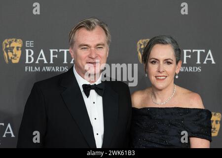 London, Großbritannien. Februar 2024. LONDON, VEREINIGTES KÖNIGREICH - 18. FEBRUAR 2024: Christopher Nolan und Emma Thomas nehmen am 18. Februar 2024 an der EE BAFTA Film Awards Zeremonie in der Royal Festival Hall in London Teil. (Foto: Wiktor Szymanowicz/NurPhoto) Credit: NurPhoto SRL/Alamy Live News Stockfoto