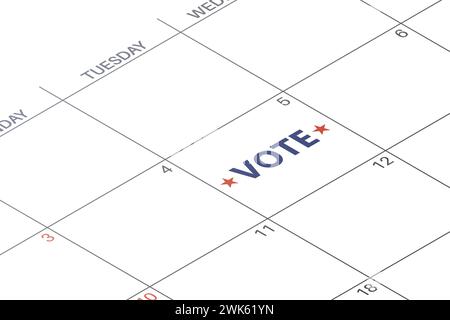 Symbol für die Erinnerung an die Wahlen. Kalender mit amerikanischem Sternsymbol. Stock Vektor