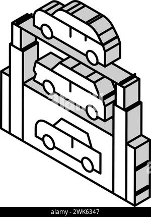 Heben Sie mehrstufige Parkausrüstung mit Isometrie-Symbol-Vektorillustration an Stock Vektor