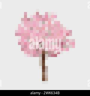 Realistischer Sakura-Baum. Blütenkirsche im Frühlingsgarten, Zweige rosa Blumen und Blätter japanische Naturflora, blühende Zweige Sakuras Stammbäume, Blumenvektor Illustration der Blüte Sakura Kirsche Stock Vektor